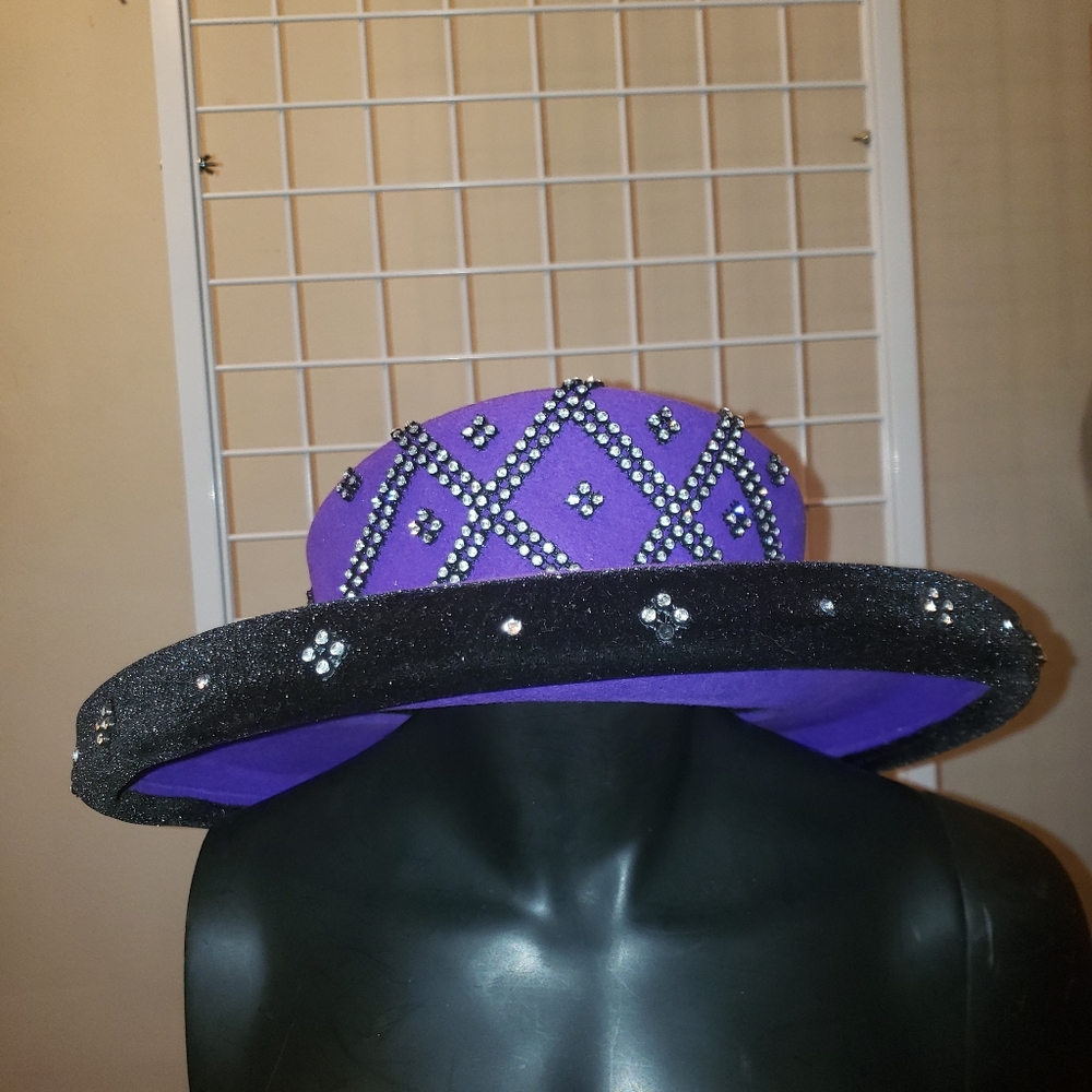 Ms Divine 100% Wool Purple and Black Hat w/ Bling